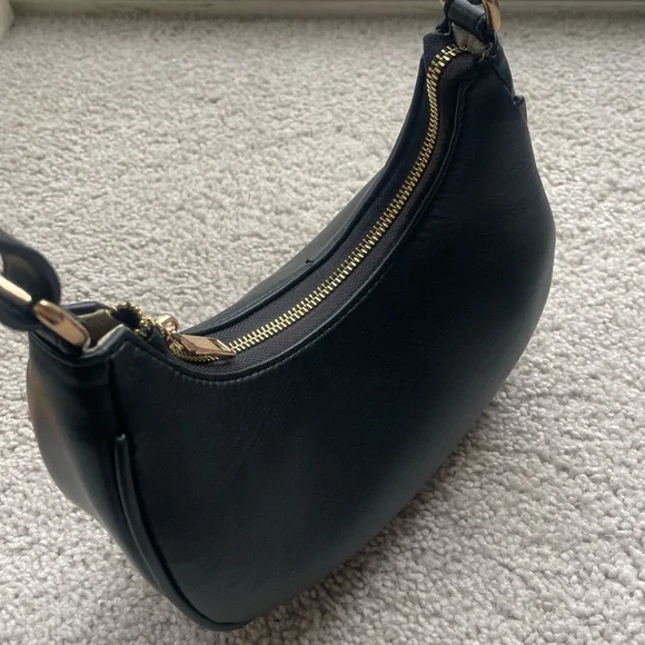 Faux Leather Black Crescent Shoulder Bag - Picture 2 of 10